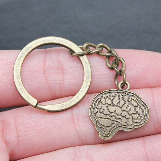 Unique Brain Pendant Keychain Zinc Alloy Fashion Key Ring Silver And Copper Color Decoration Accessory Jewelry