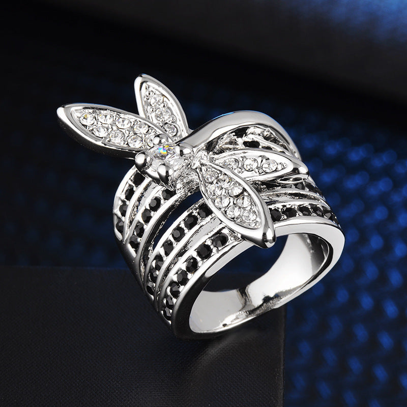 Womens Dragonfly Ring Diamond Inlaid Gold Plated Fashion Jewelry Elegant Unique Statement Gift For Her Durable