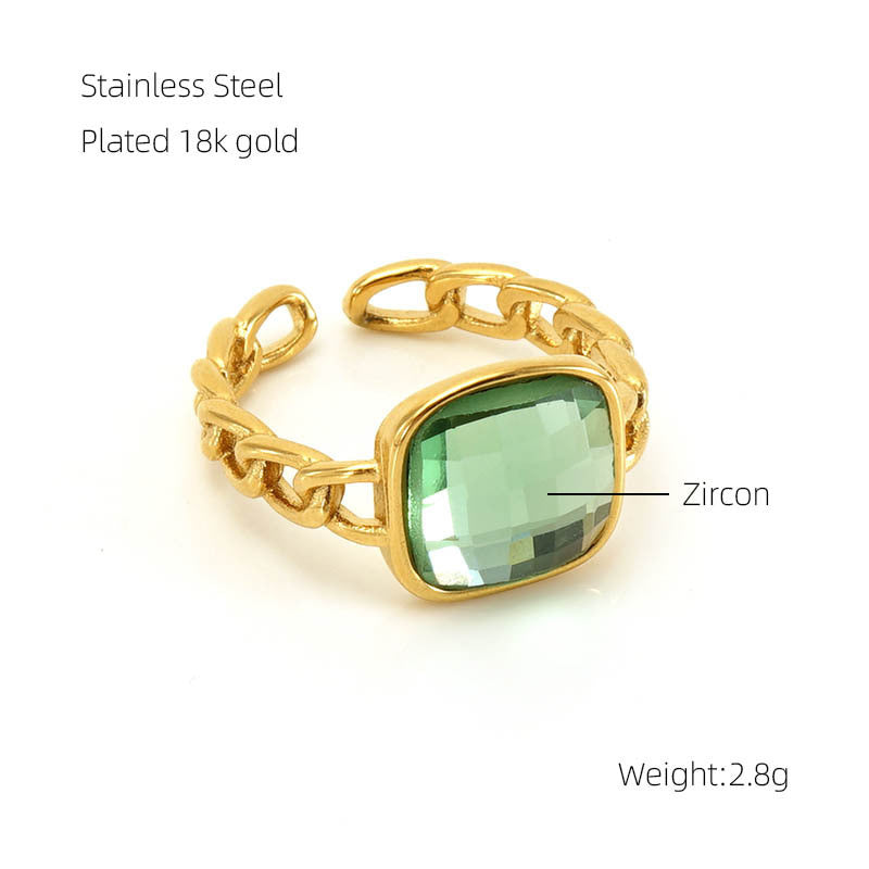 Women Stainless Steel Diamond Ring Adjustable Opening Fashion Jewelry For Her Modern Elegant Temperament Style