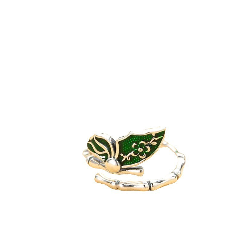 Open Mouth Ring Silver Copper Electroplated Enamel Leaves Design Jewelry for Women and Men Fashion Accessory Gift
