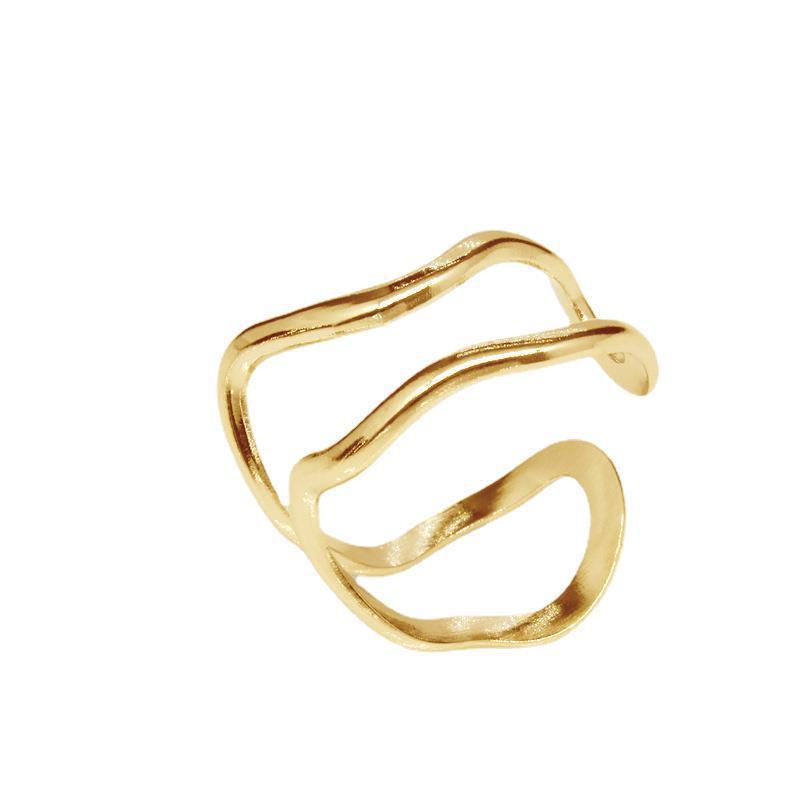 Unisex Titanium Steel Ring Adjustable Double Line Vintage Geometric Design Gold Tone and Steel Tone Ring Style