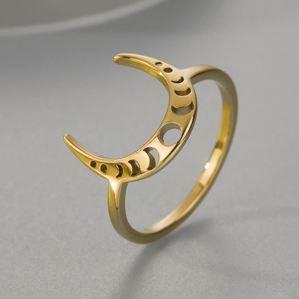 Womens Crescent Ring Stainless Steel For Women Fashion Ring Beautiful Appearance High Quality Design Gold Tone