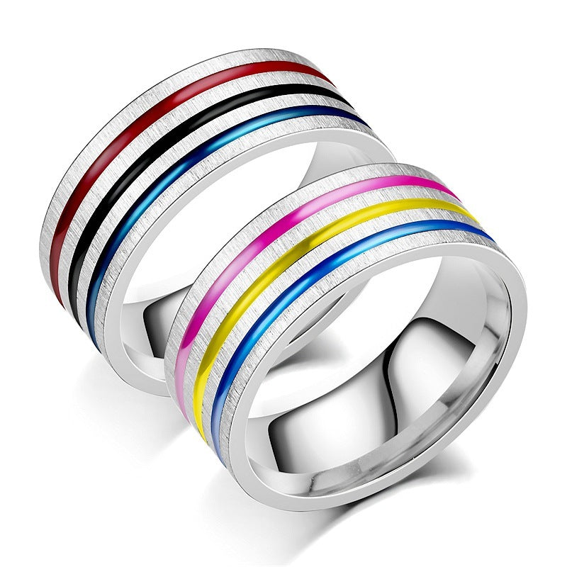 Unisex Titanium Steel Flower Ring With Oiled Finish Silver Rainbow Drip Design Wide Band 8MM Sizes 6 7 8 6 7 8
