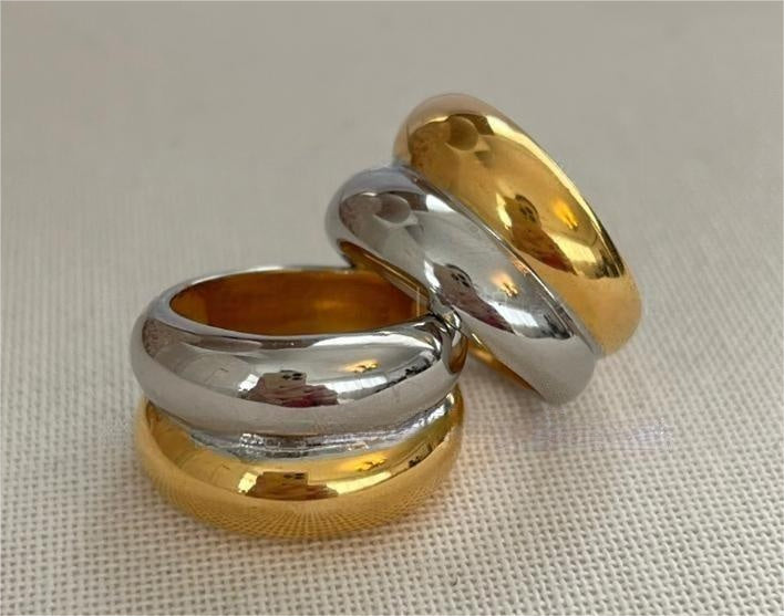 Women Titanium Steel Ring With Contrast Color Durable Wide Geometric Ring Fashion Jewelry Classic Modern Grace