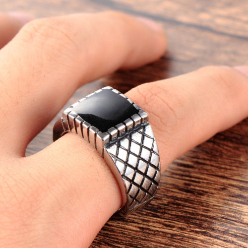 Mens Stainless Steel Geometric Ring Titanium Steel Ring For Men European And American Vintage Jewelry Gift Set