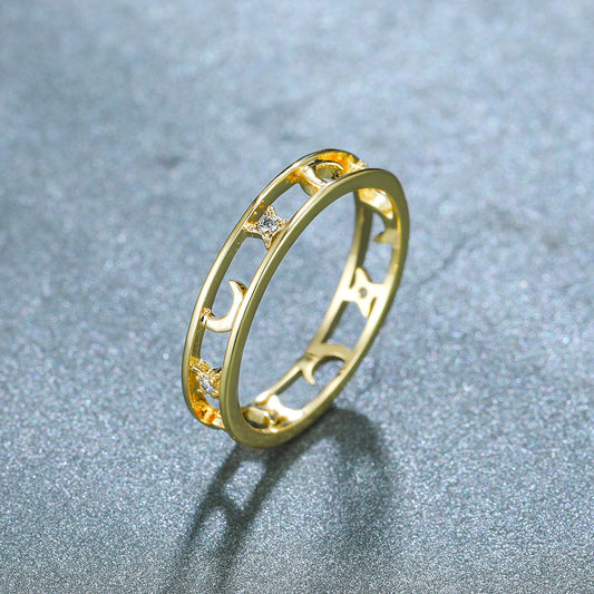 Gold Zircon Ring With Circle Star And Moon Design For Women Copper Base Jewelry Sizes 6 7 8 9 10 Gifts For Her
