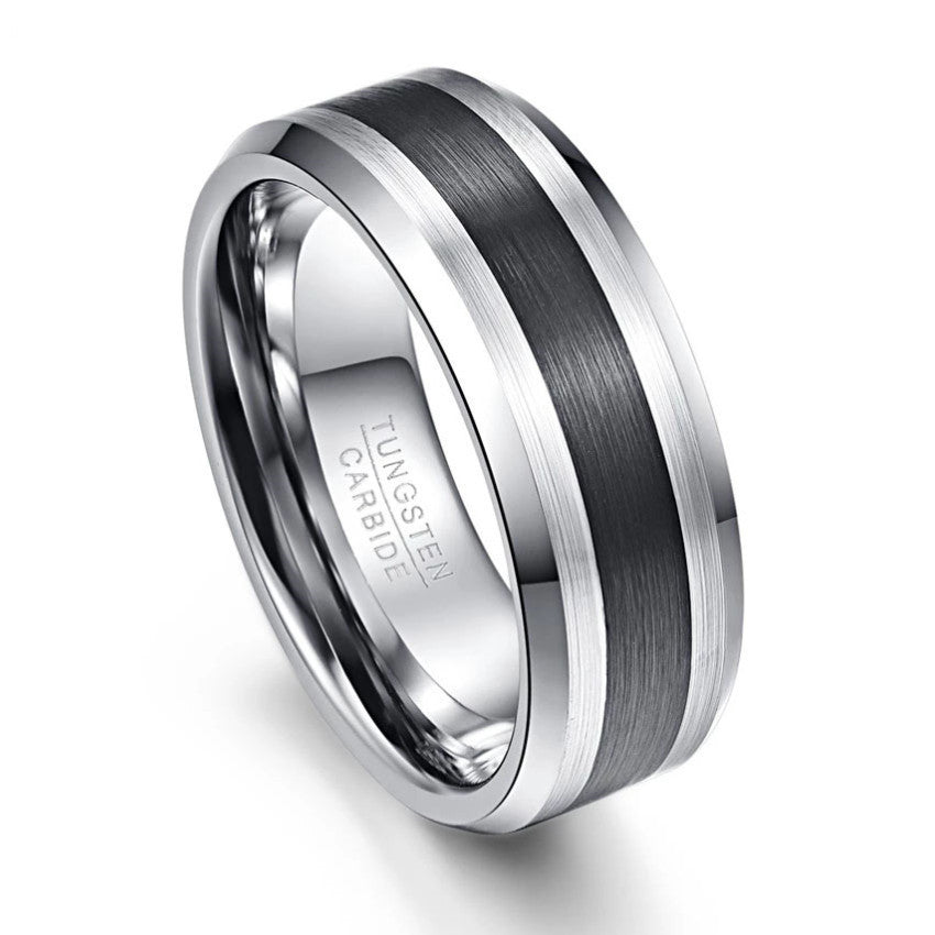 Mens Tungsten Steel Ring Brushed Black U Shaped 8mm Comfort Fit Stylish Everyday Jewelry Accessory Gift Idea For Him
