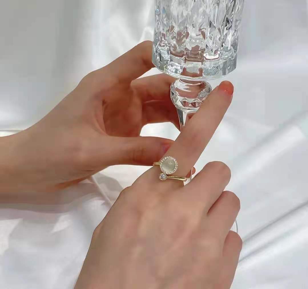 Womens Adjustable Ring Cat Eye Moonstone Rotatable Copper Band Little Golden Ball Korean Fashion Ring Style Cat Style