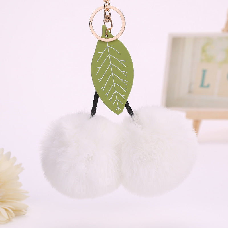 Womens Plush Cherry Keychain Cute Fruit Hair Ball Pendant Fluffy Pom Pom Handbag Charm Fashion Accessory Girls