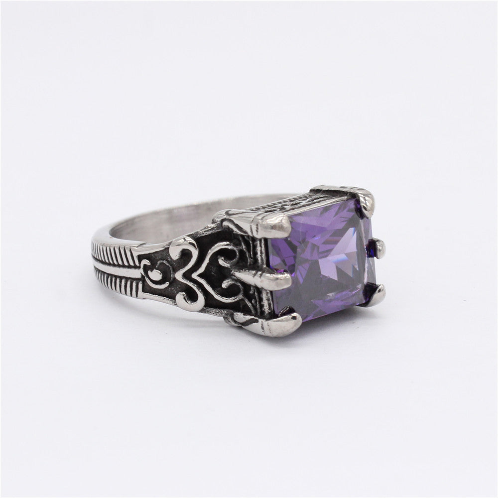 Mens Titanium Steel Ring With Square Black Onyx Stone Retro Band For Him Sizes 7 8 9 10 11 12 Durable Everyday Wear