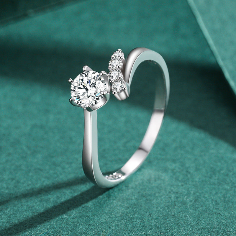 Korean Style Silver Plated Ring With Artificial Gemstone Inlay And Diamond Accent Jewelry For Women Daily Wear