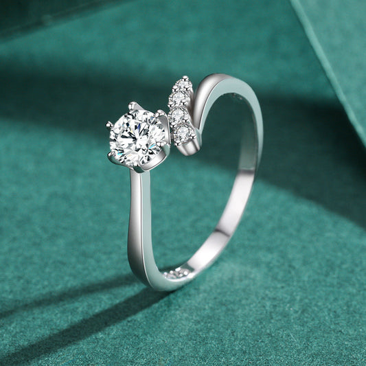 Korean Style Silver Plated Ring With Artificial Gemstone Inlay And Diamond Accent Jewelry For Women Daily Wear