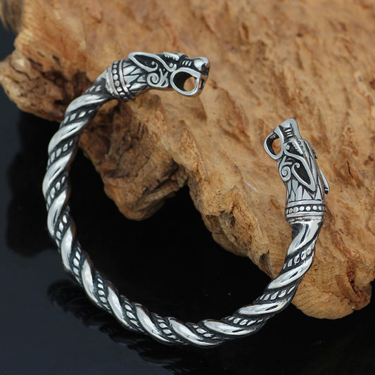 Mens Dragon Bracelet Retro Alloy Geometric Design Electroplated Finish Unisex Travel Souvenir Gift Double Head