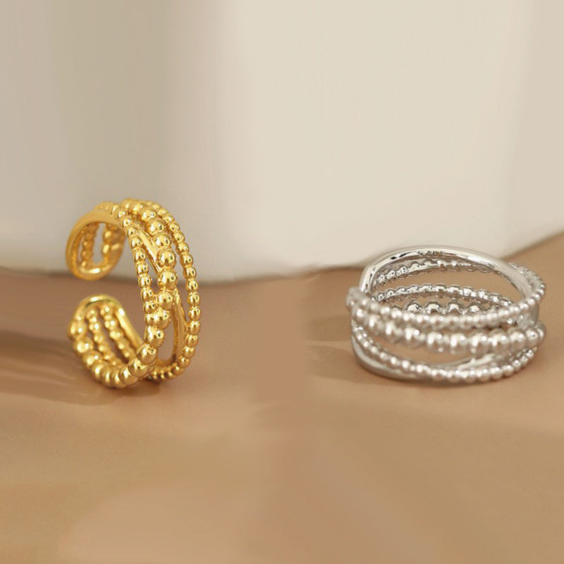 Womens Open Ring Adjustable Braided Winding Multilayer Cross Copper Ring Irregular Wave Geometry Ring European