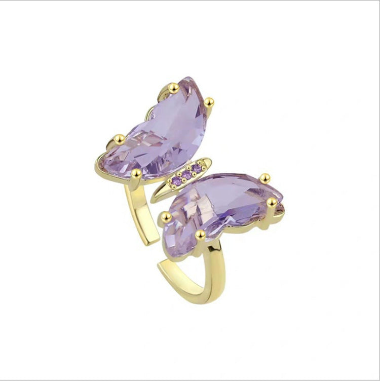 Womens Butterfly Ring With Rhinestone Inlaid Zinc Alloy Constellation Jewelry For Her Elegant Jewelry Gift For Ladies