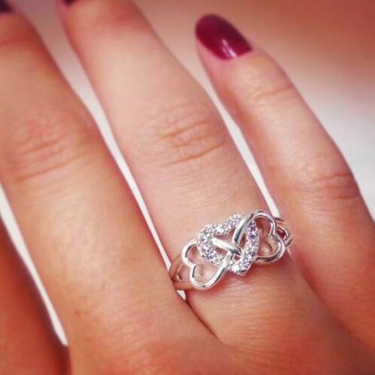 Heart Shaped Copper Hypoallergenic Ring With Micro Paved Zirconia For Her Jewelry Gift Women Elegant Ring Sizes 5 To 12