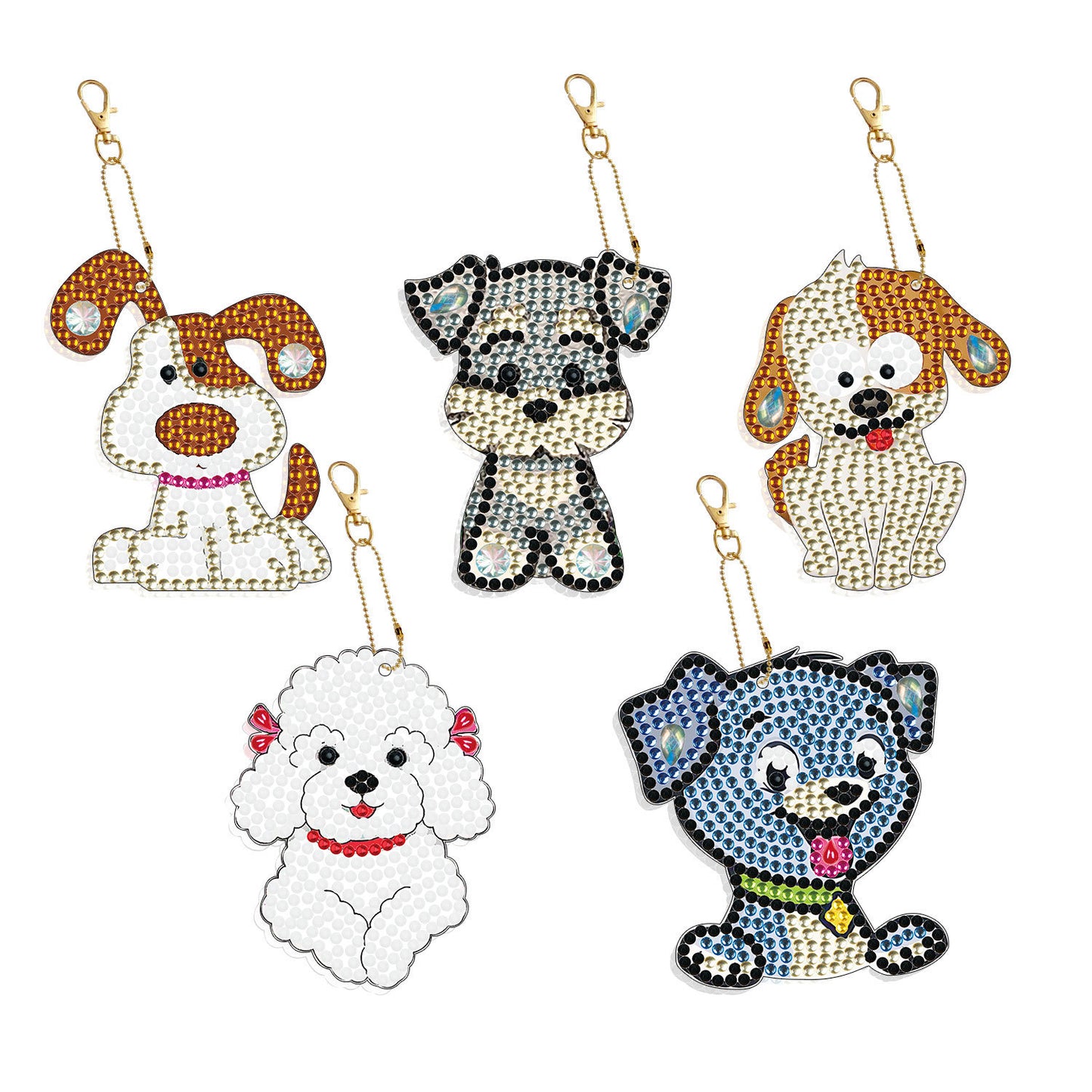Diamond Painting Keychains Double Sided Cartoons Set Of Five DIY Art Craft Key Rings PP Made Of Sturdy Plastic