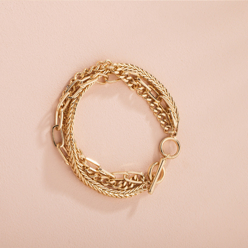 Alloy Chain Bracelet Multi Layer Geometric Design Ethnic Retro Gold Fashion Jewelry Gift Elegant Everyday Gift