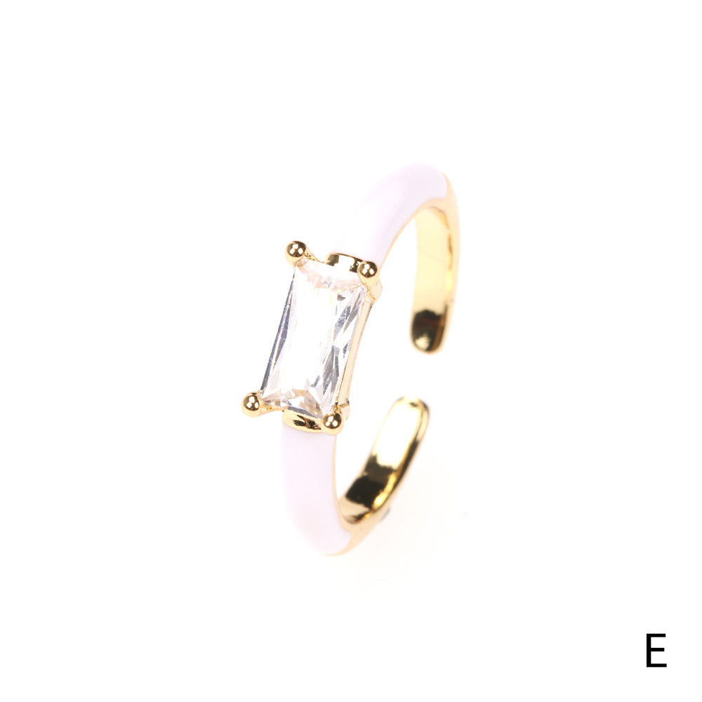 Women Zircon Ring Square Gold Plated Copper Adjustable Fashion Jewelry European American Elegant Durable Style