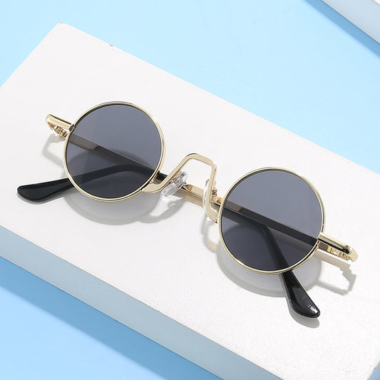 Retro Hip Hop Sunglasses Small Round Metal Frame PC Lens For Men And Women Sun Protection Fashion Travel Stage