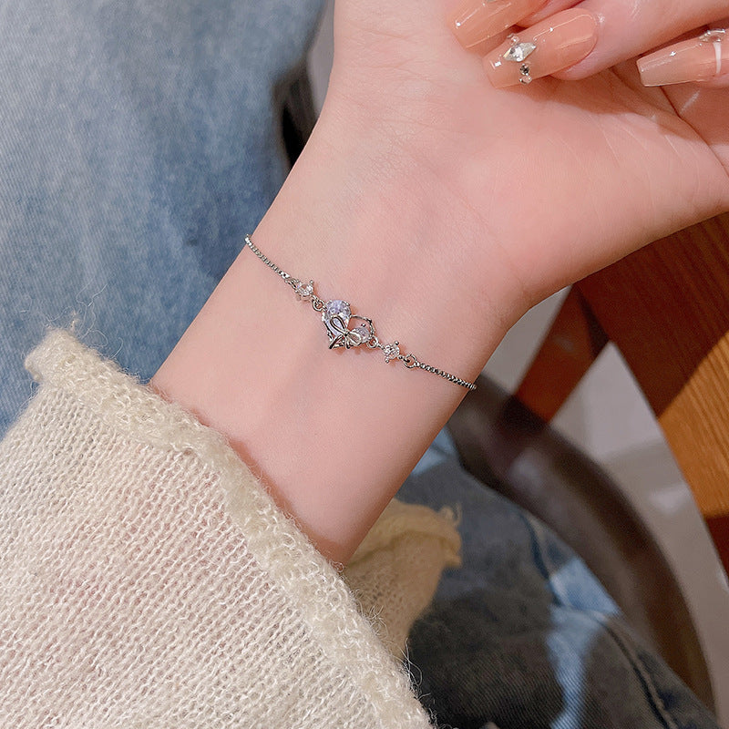 Womens Copper Bracelet With Zircon Flower Pearl Elegant Electroplated Bracelet Affordable Jewelry Gift For Her