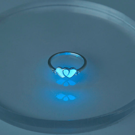 Glow In The Dark Heart Ring For Lovers Adjustable Copper Electroplated 17mm Inner Diameter Romantic Jewelry Gift