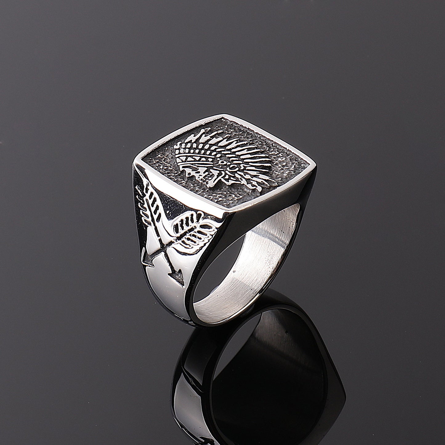Mens Indian Totem Ring Vintage Geometric Band Stainless Steel Titanium Polished Design Gift For Him Clean Geometric