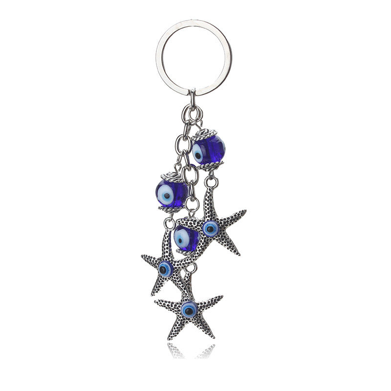 Unisex Alloy Starfish Keychain Turkish Blue Evil Eye Pendant Key Ring For Keys Bags And More For Everyday Uses