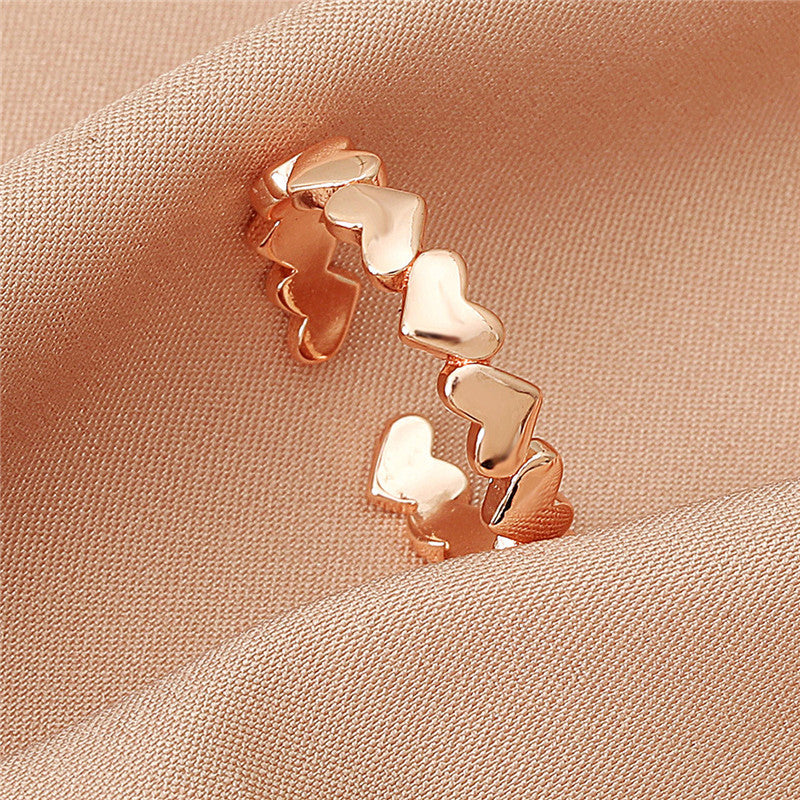 Vintage Copper Plated Heart Ring Adjustable Band Romantic Gift For Her Unique Design Fashion Jewelry Statement Ring
