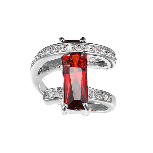 Geometric Zircon Ring for Women Copper Purple Pomegranate Red Olive Green Sapphire Blue Emerald Sizes 6 7 8 9 10
