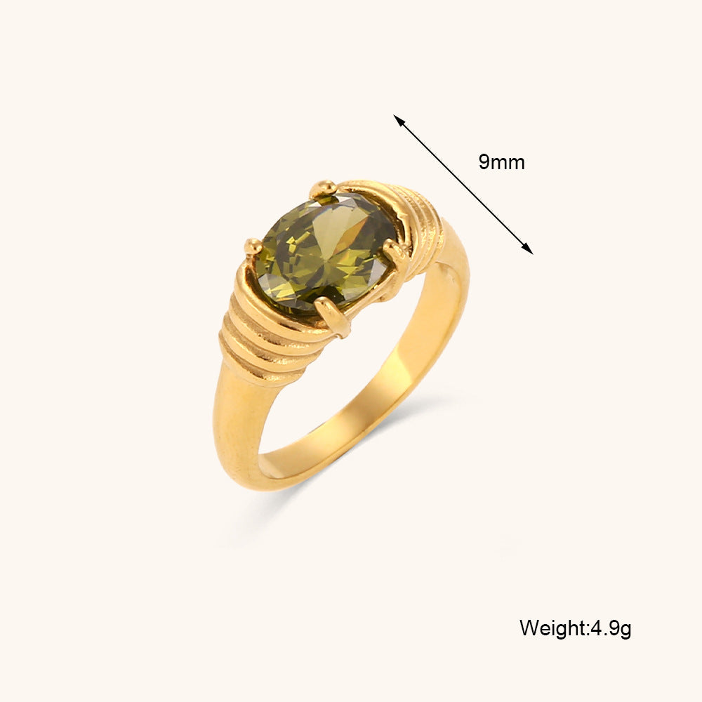 Womens Vintage Stainless Steel Ring Retro Geometric Oval Electroplated Fashion Ring Black European Style Bands