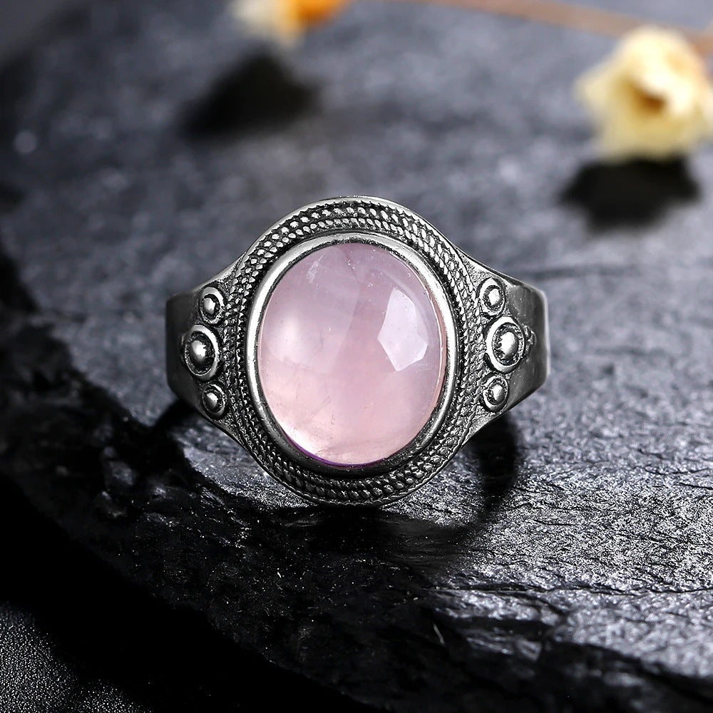 Retro Pattern Crystal Gemstone Flower Ring Pink Copper For Women US Sizes 06 07 8 9 10 Elegant Vintage Jewelry