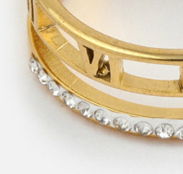 Womens Stainless Steel Ring Hollow Design With Diamond Inlay And Gold Number Fashion Jewelry For Everyday Look