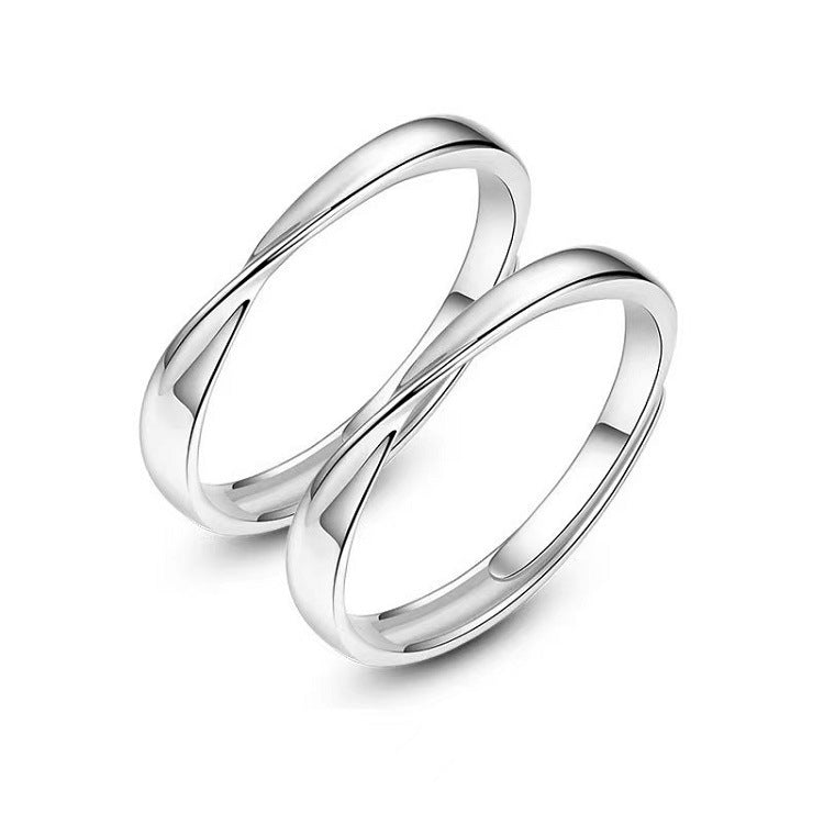 Women Adjustable Open Ring Heart Bow Wave Design Copper Electroplated Micro Zircon Inlaid Anniversary Couple Ring