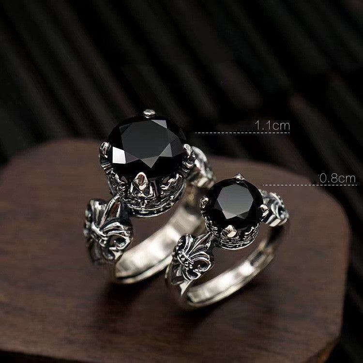 Unisex Crown Ring Copper Adjustable Geometric Black Agate