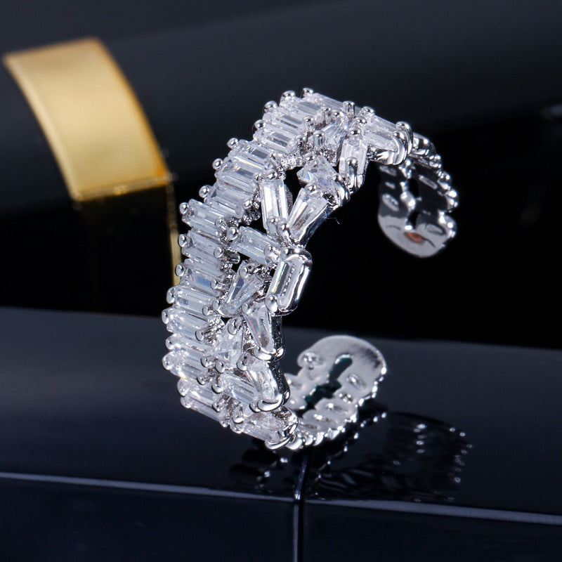 Womens Geometric Square Zircon Ring Copper Plated Versatile Fashion Jewelry For Daily Wear And Special Occasions