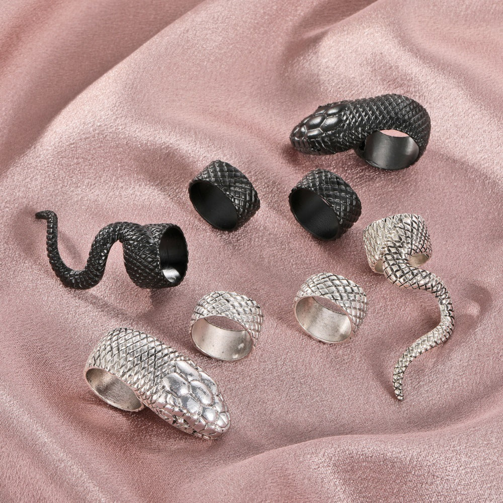 Women Snake Ring Set Retro Animal Zodiac Rings Punk Alloy Jewelry Gift Set For Women With Antique Silver Tones