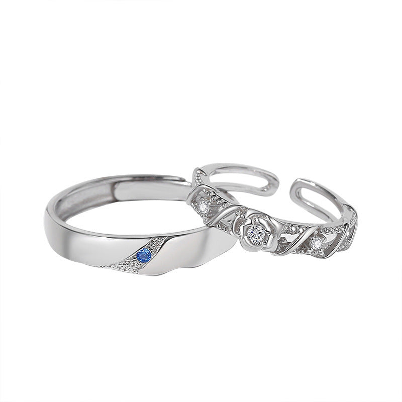 Desert Rose Sterling Silver Couple Rings Matching Design Adjustable Opening Band Anniversary Gifts For Couples