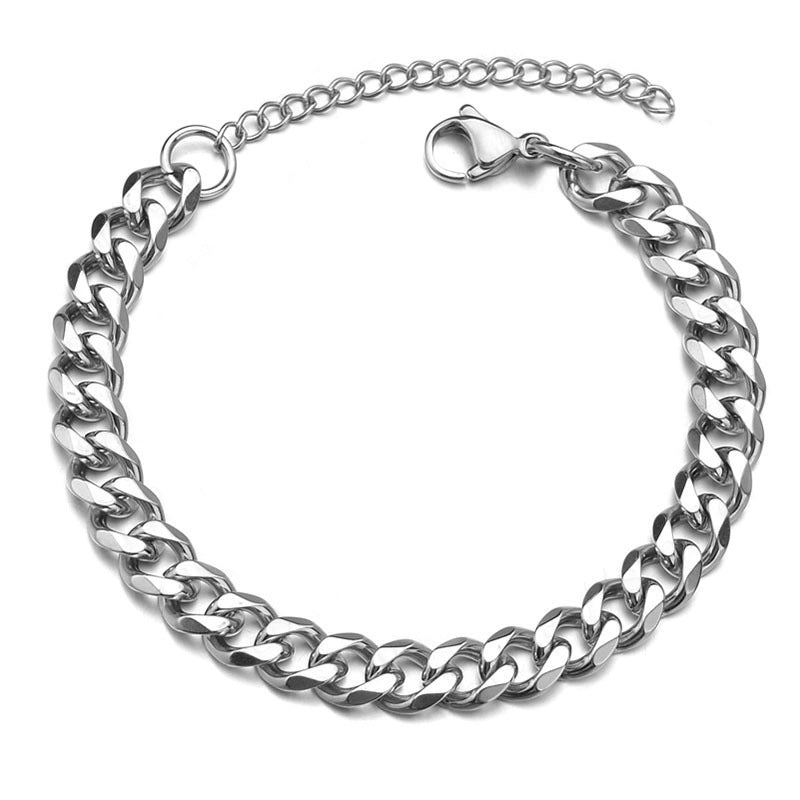 Mens Stainless Steel Cuban Link Bracelet Adjustable Six Sided Geometric Design Unisex Anniversary Gift Everyday