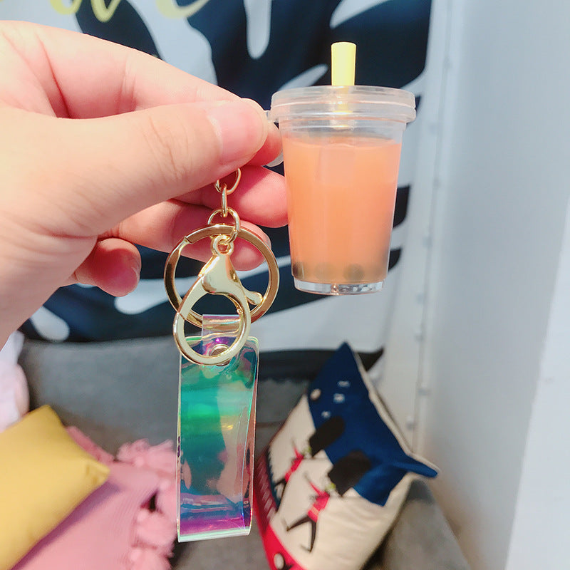 Unisex Acrylic Keychain Doll Shaped Milk Tea Cup Drink Charm Cute Novelty Gift Idea Bags Variations Green Pink Orange