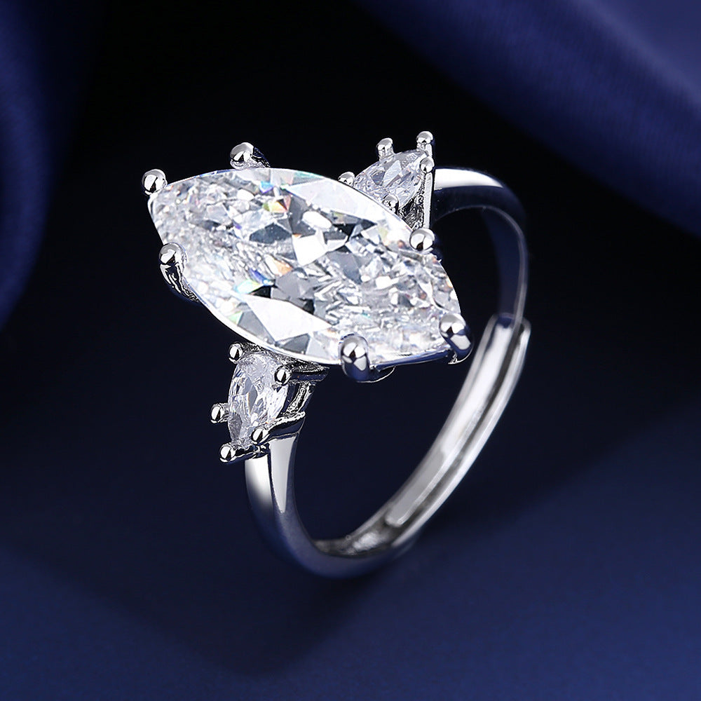 Womens 8K Pear Crystal Zircon Ring Adjustable Opening Copper White Gold Tone Elegant Jewelry Crystal Radiances