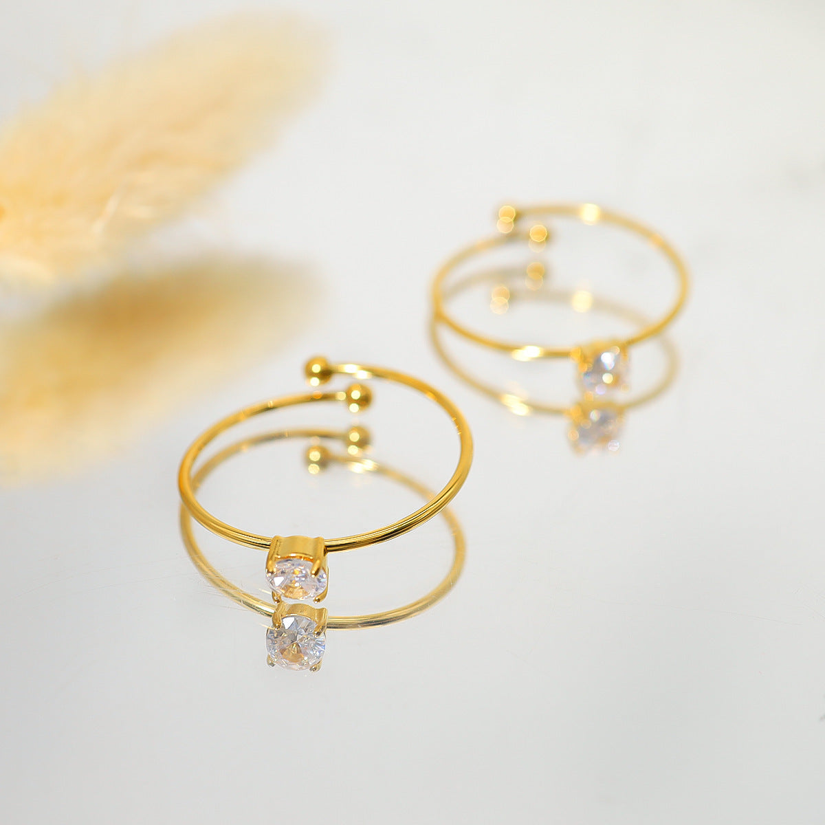 Ultra Fine Micro Inlaid Adjustable Ring Stainless Steel Plated 18K Gold For Women Jewelry Snowflake Ice Flower Style