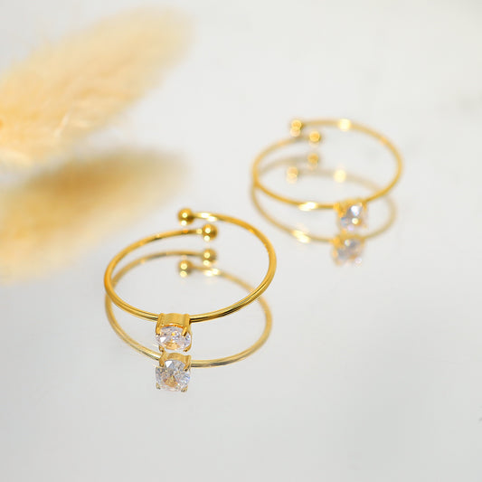 Ultra Fine Micro Inlaid Adjustable Ring Stainless Steel Plated 18K Gold For Women Jewelry Snowflake Ice Flower Style