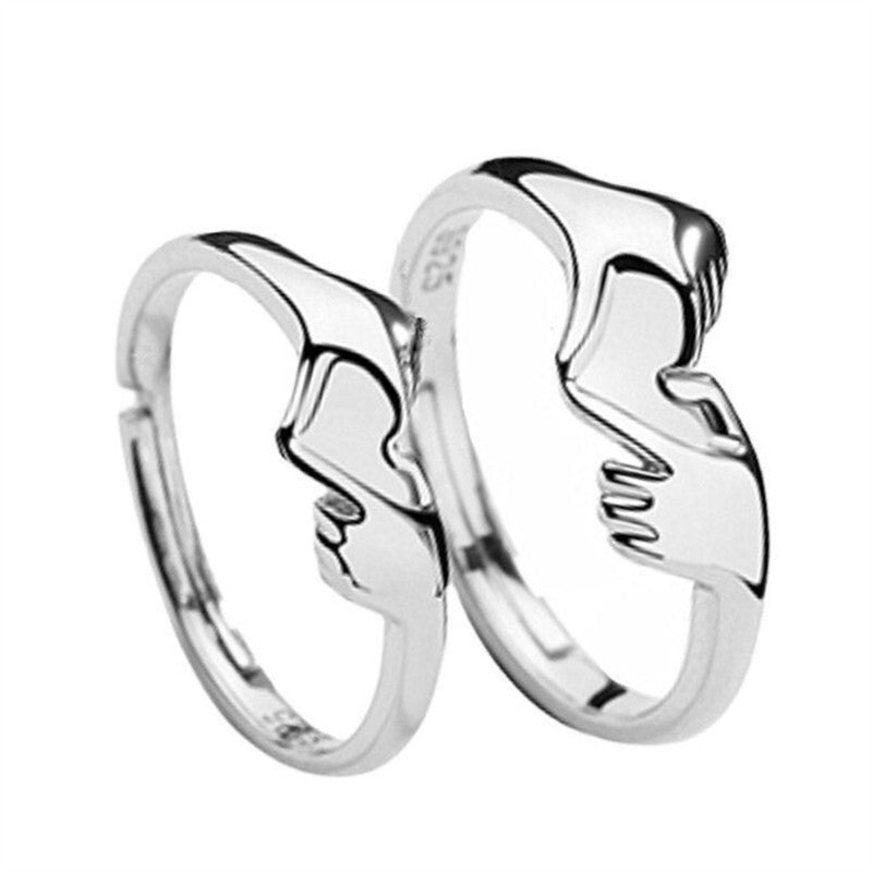 S925 Silver Rings Love Hand Holding Design Adjustable Opening Unisex Pair For Couples Engagement Jewelry Gifts