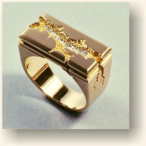 Unisex Geometric Ring Electroplated Gold Alloy Band Everyday Jewelry Crack Design For Men And Women Casual Accessory