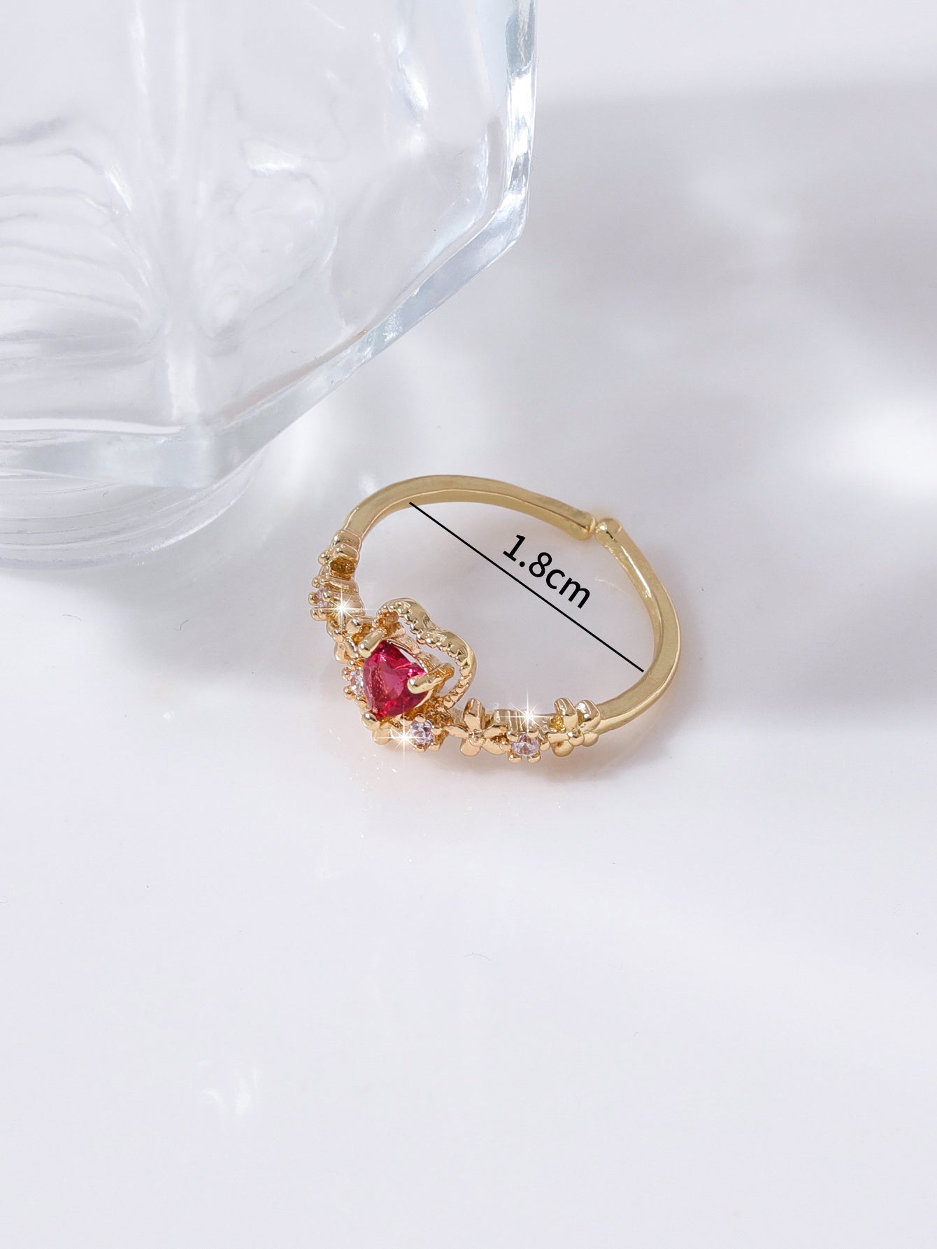 Ladies Geometric Ring Adjustable Copper Zircon Ring European Fashion Gold Ring Ruby Red Geometric Design Rings