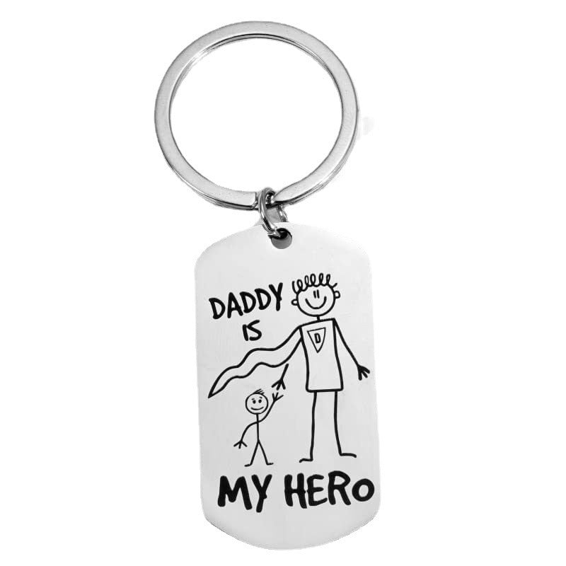 Daddy Is My Hero Keychain Stainless Steel Key Holder Cartoon Design Family Gift For Friends For Family Friends