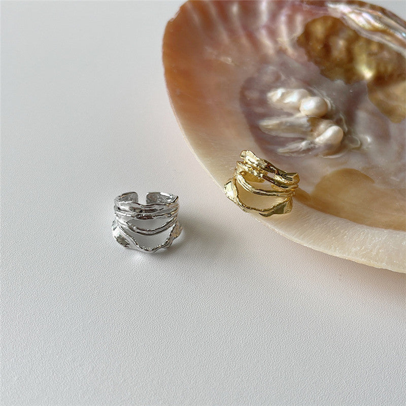 Gold Plated Copper Ring Adjustable Irregular Geometric Design Ring Korean Style Fashion Temperament Open Rings