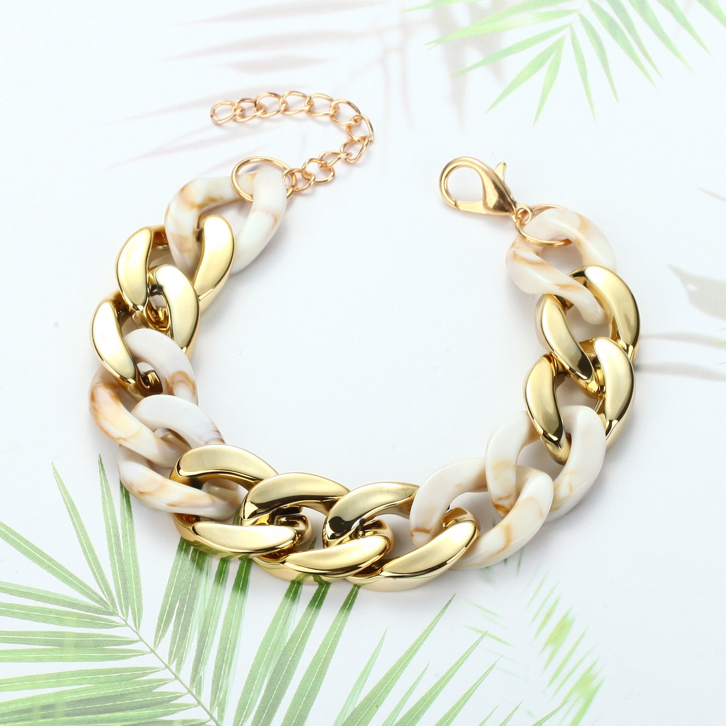 Womens Resin Bracelet With Acrylic Chain Paneled Design Fashion Jewelry Extension Chain 18.5cm Length Bracelet