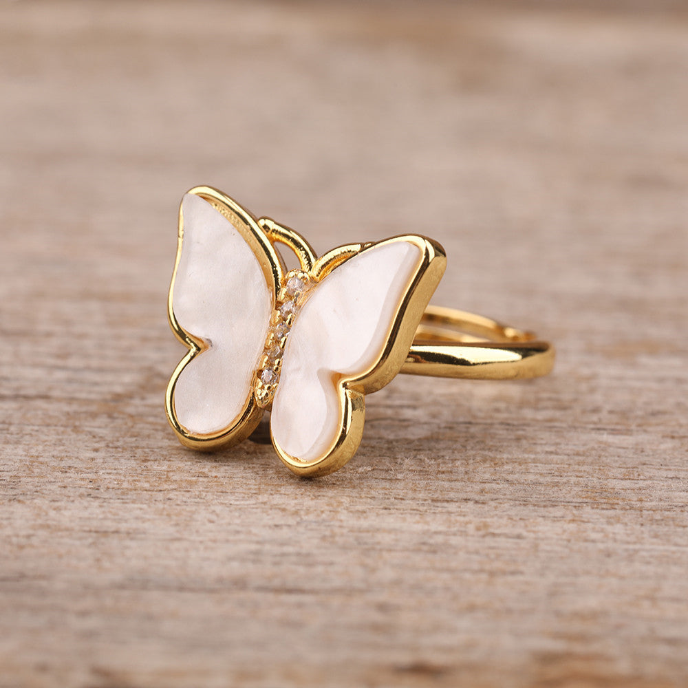 Rotatable Butterfly Ring with Enamel and Natural Stone Gift